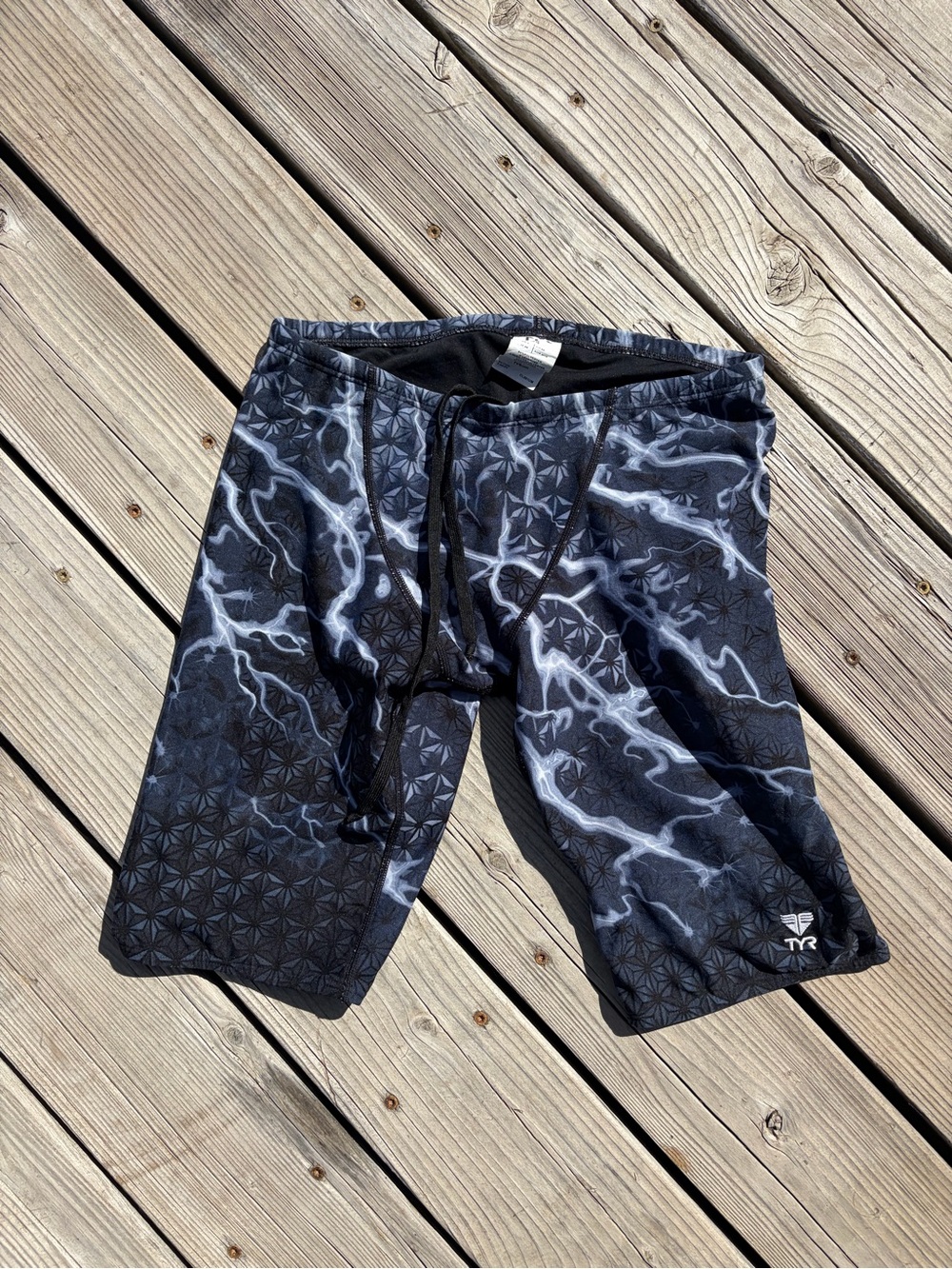 TYR Men’s Black & White Lightning Print Swim Jammer
